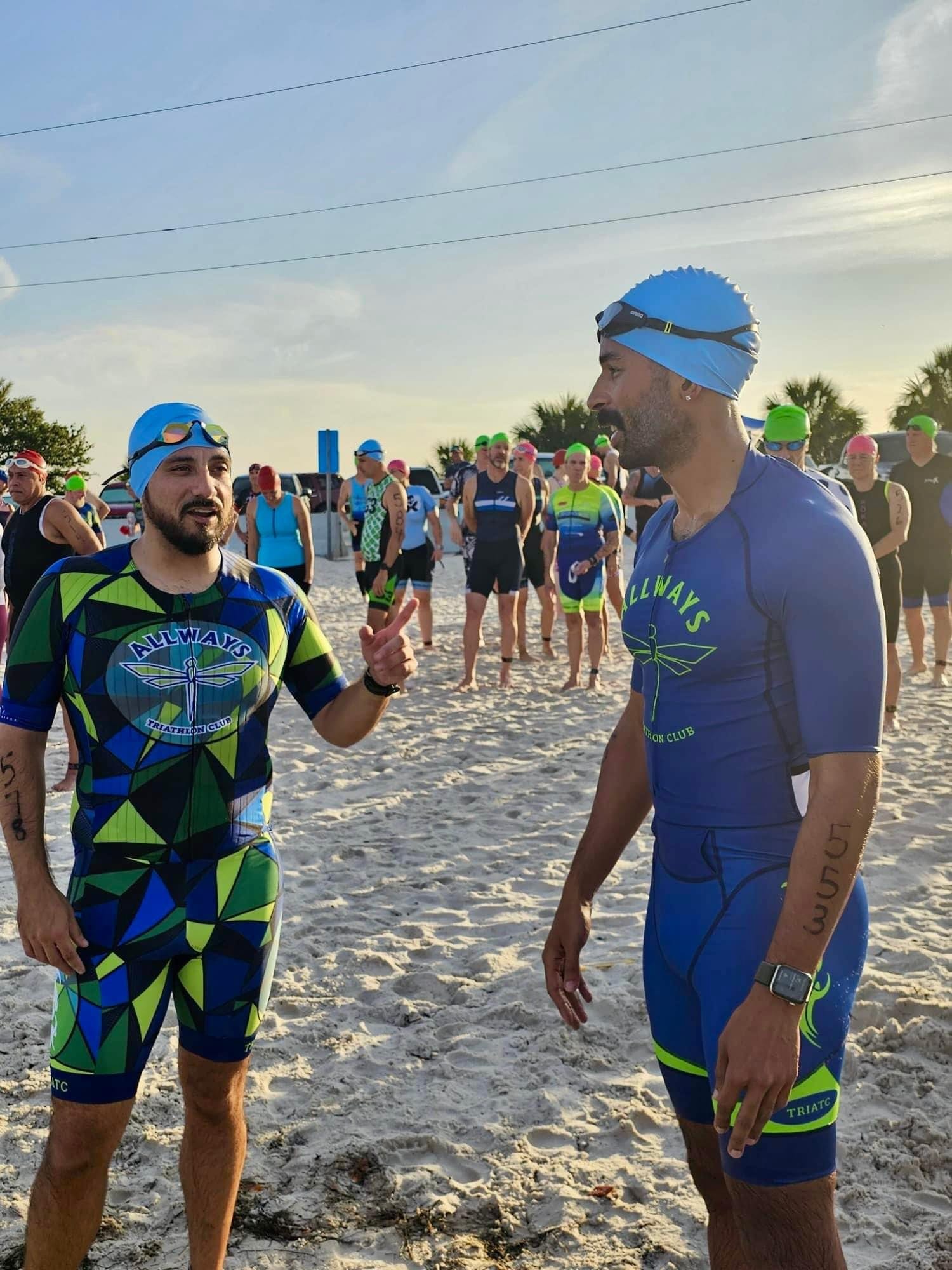 Tarik Hamilton at the swim start of the 2024 Crystal River Triathlon.